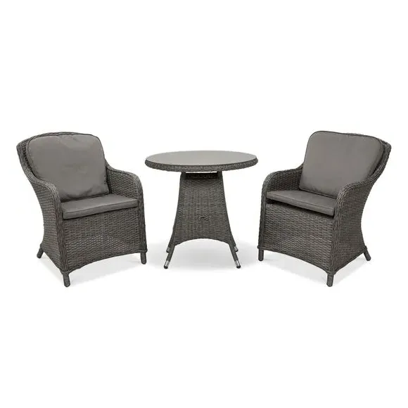 2-Seater Bistro Set with Glass Top - Grey, Wicker