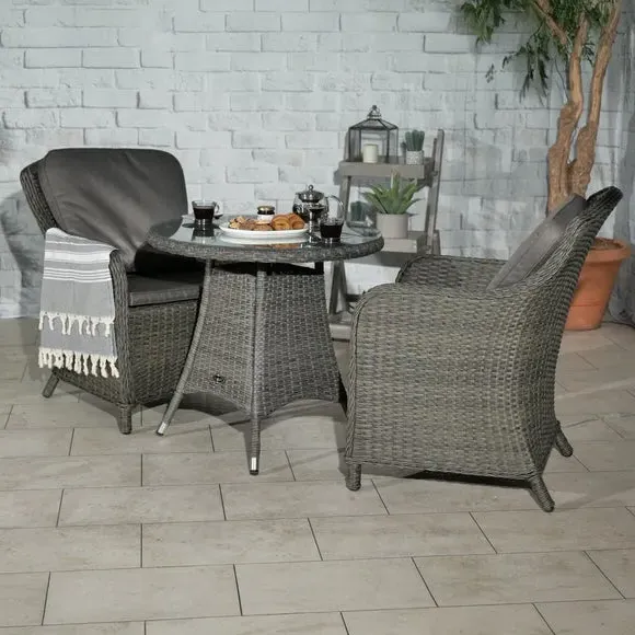 2-Seater Bistro Set with Glass Top - Grey, Wicker image