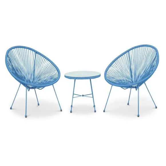2-Seater Egg Chair Bistro Set - Blue, Rattan
