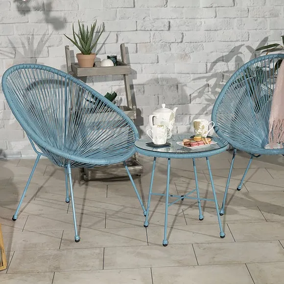 2-Seater Egg Chair Bistro Set - Blue, Rattan image