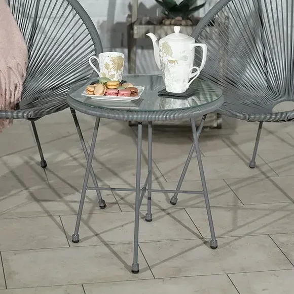 2-Seater Egg Chair Bistro Set - Grey, Rattan