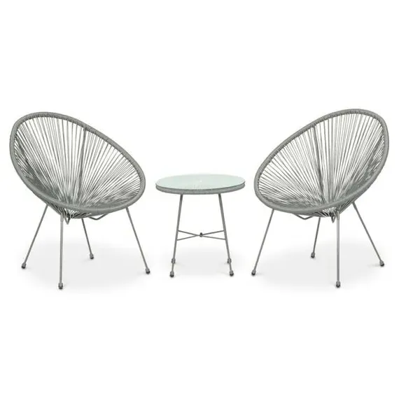 2-Seater Egg Chair Bistro Set - Grey, Rattan