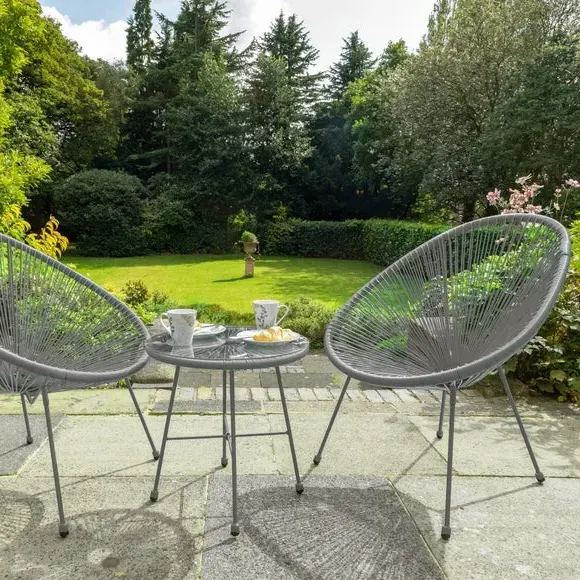 2-Seater Egg Chair Bistro Set - Grey, Rattan image