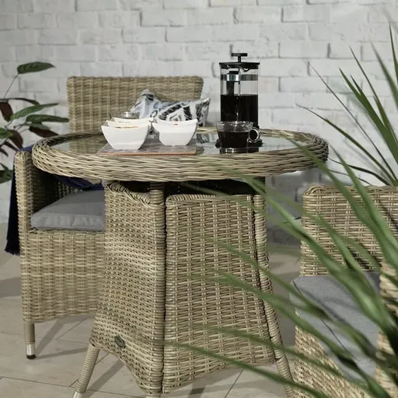 2-Seater Round Bistro Set - Grey, Rattan