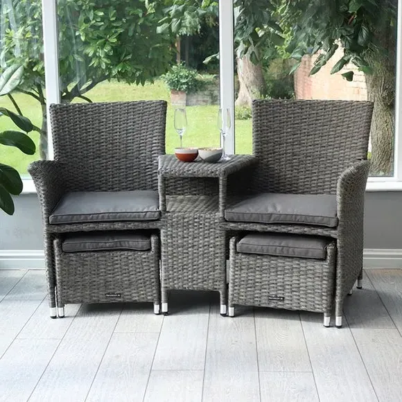 3-Piece Outdoor Set with Footstools - Grey, Rattan