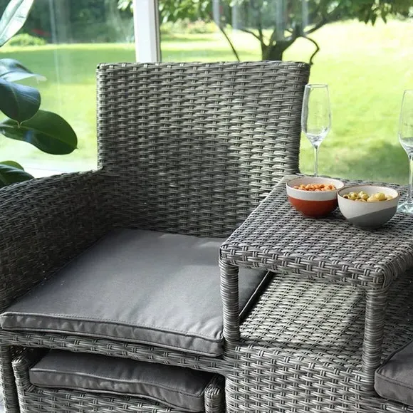 3-Piece Outdoor Set with Footstools - Grey, Rattan