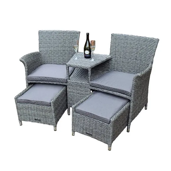 3-Piece Outdoor Set with Footstools - Grey, Rattan