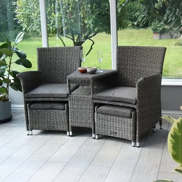 3-Piece Outdoor Set with Footstools - Grey, Rattan image