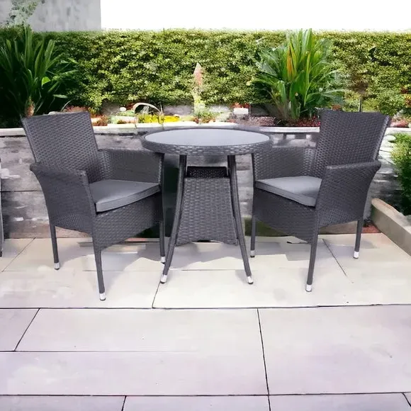 3-Piece Stacking Bistro Set - Grey, Rattan image