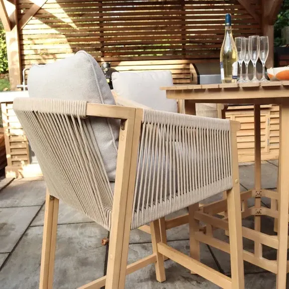 4-Seater Bar Set with Cushions - Natural, Acacia