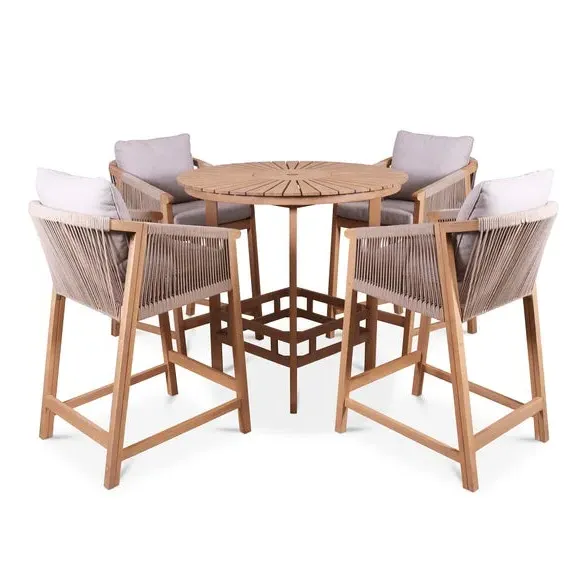 4-Seater Bar Set with Cushions - Natural, Acacia