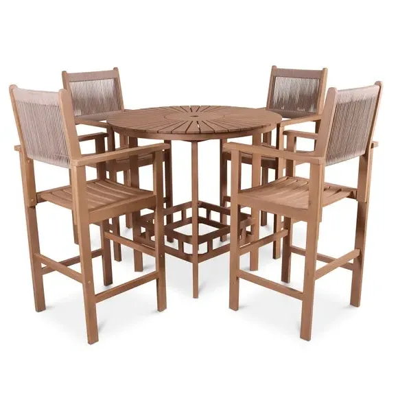 4-Seater Bar Set with Rope Stools - Natural, Acacia