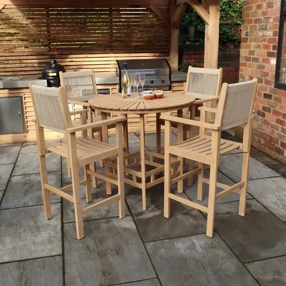 4-Seater Bar Set with Rope Stools - Natural, Acacia image