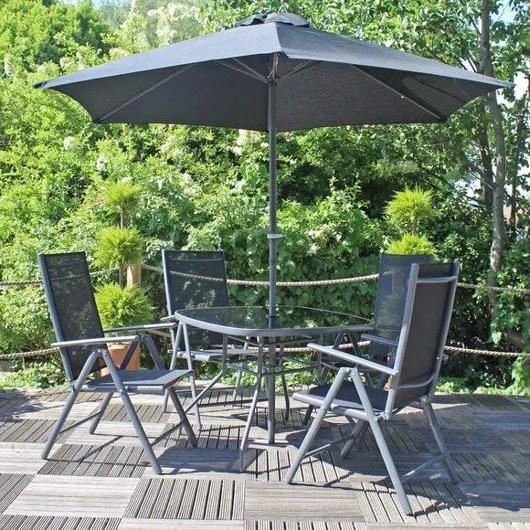 4-Seater Outdoor Dining Set with Recliners - Black