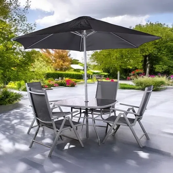 4-Seater Outdoor Dining Set with Recliners - Black