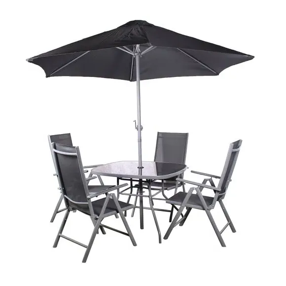 4-Seater Outdoor Dining Set with Recliners - Black