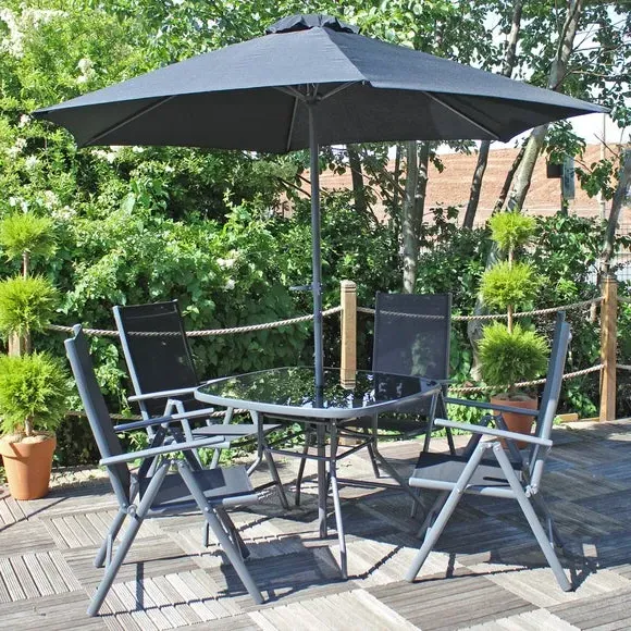 4-Seater Outdoor Dining Set with Recliners - Black