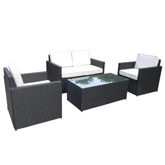 4-Seater Outdoor Lounge Set - Black, Rattan image