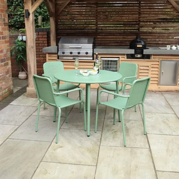 4-Seater Round Dining Set - Olive, Steel