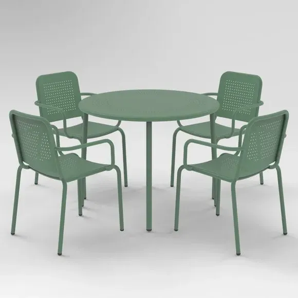 4-Seater Round Dining Set - Olive, Steel