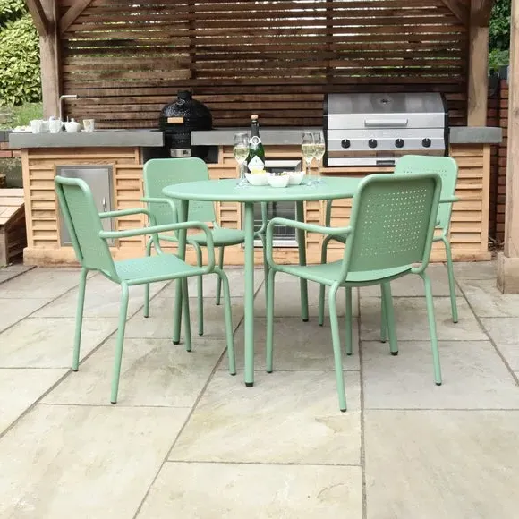 4-Seater Round Dining Set - Olive, Steel image