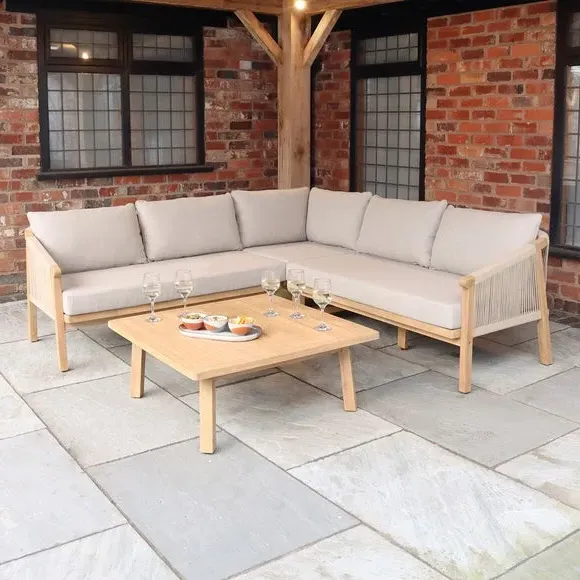 5-Seater Corner Lounge Set - Light Wood, Acacia