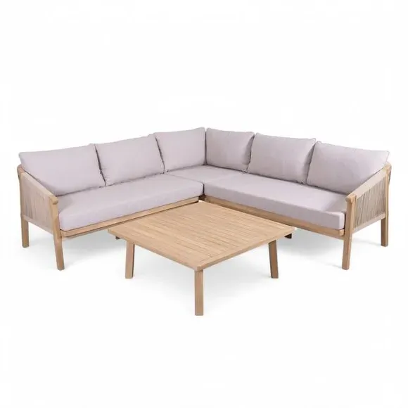5-Seater Corner Lounge Set - Light Wood, Acacia