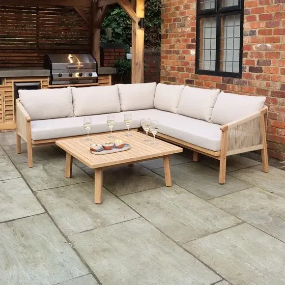 5-Seater Corner Lounge Set - Light Wood, Acacia image