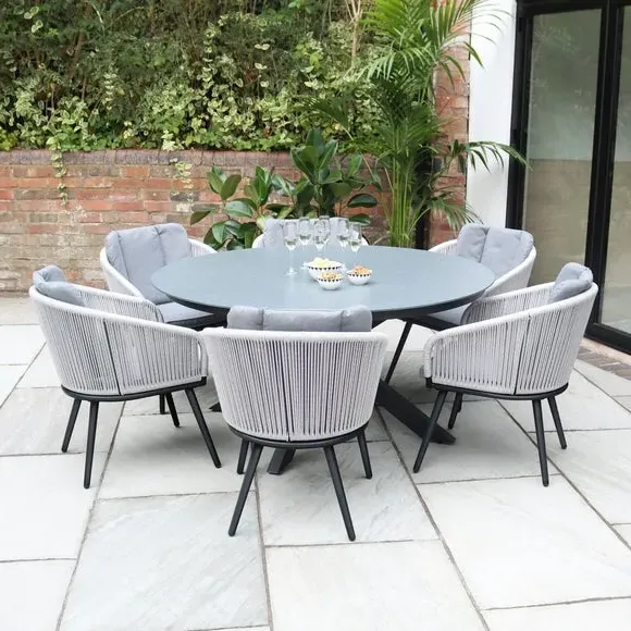6-Seater Dining Set Outdoor - Grey, Ceramic