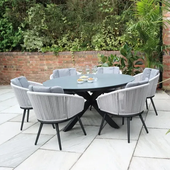 6-Seater Dining Set Outdoor - Grey, Ceramic