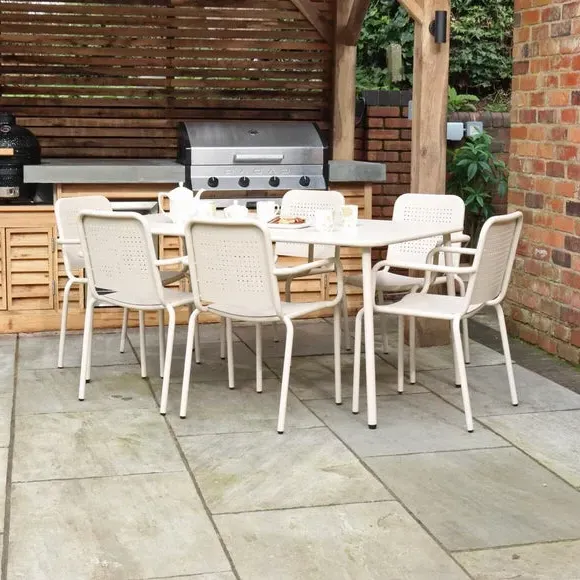 6-Seater Dining Set with Stacking Chairs - Champagne
