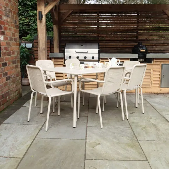 6-Seater Dining Set with Stacking Chairs - Champagne