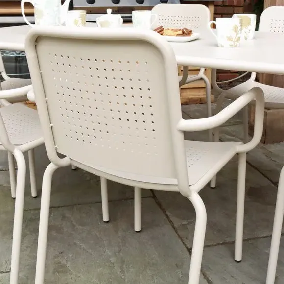 6-Seater Dining Set with Stacking Chairs - Champagne