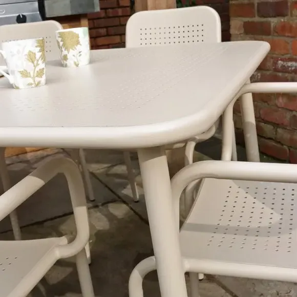 6-Seater Dining Set with Stacking Chairs - Champagne