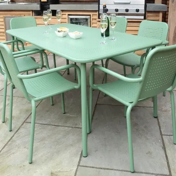 6-Seater Dining Set with Stacking Chairs - Olive