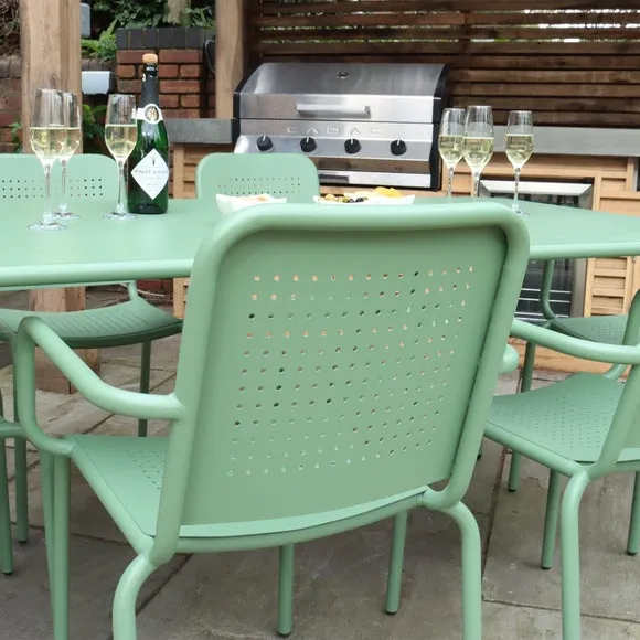 6-Seater Dining Set with Stacking Chairs - Olive