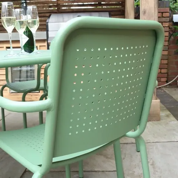 6-Seater Dining Set with Stacking Chairs - Olive