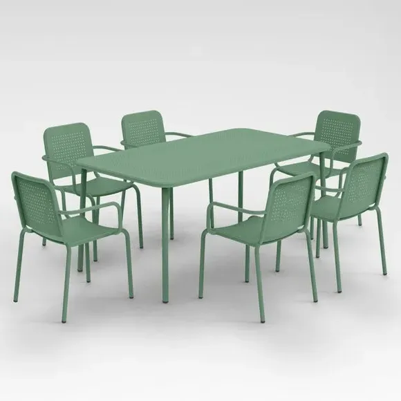 6-Seater Dining Set with Stacking Chairs - Olive