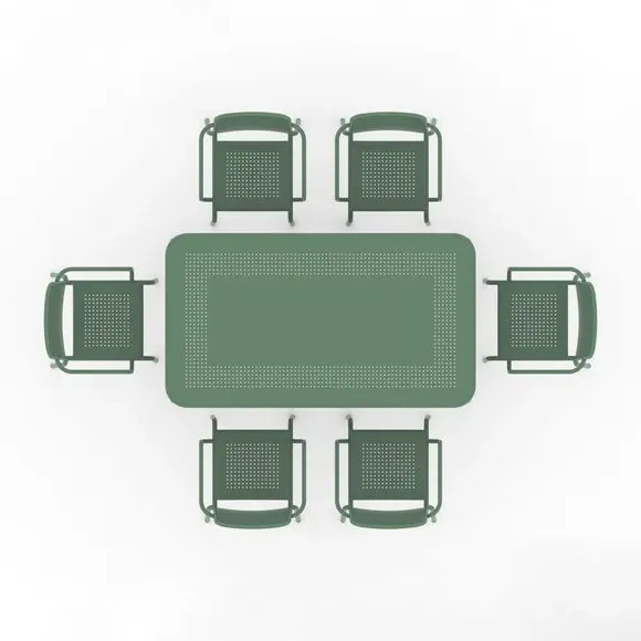 6-Seater Dining Set with Stacking Chairs - Olive