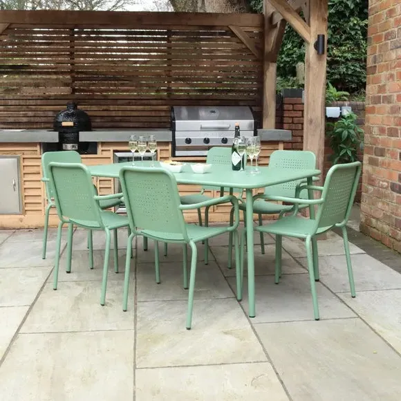 6-Seater Dining Set with Stacking Chairs - Olive image