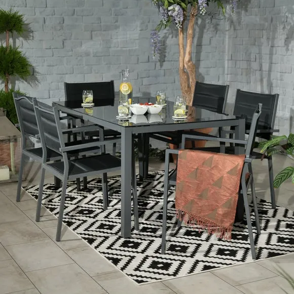 6-Seater Outdoor Dining Set - Black, Aluminum