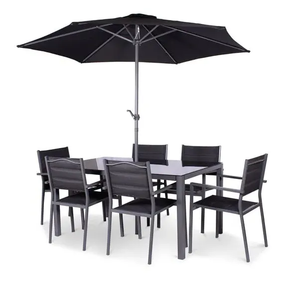 6-Seater Outdoor Dining Set - Black, Aluminum