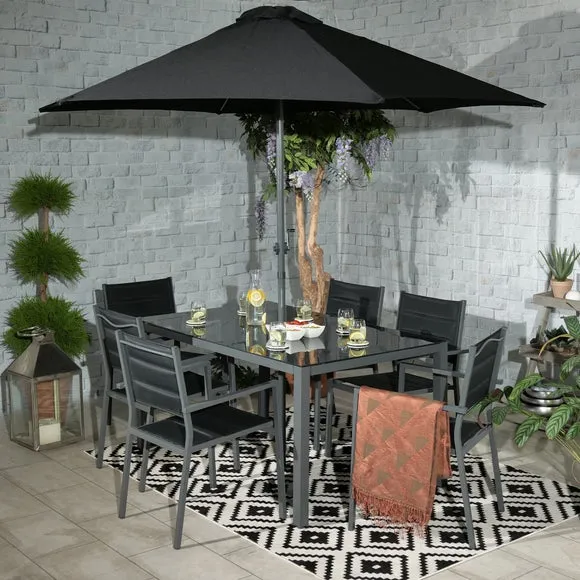 6-Seater Outdoor Dining Set - Black, Aluminum image