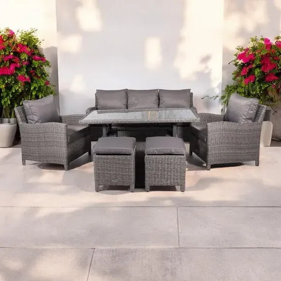 7-Seater Outdoor Dining Set - Grey, Rattan