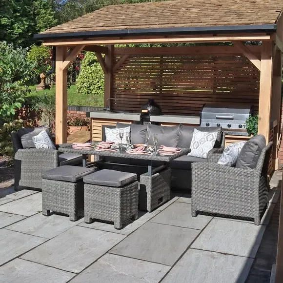 7-Seater Outdoor Dining Set - Grey, Rattan image