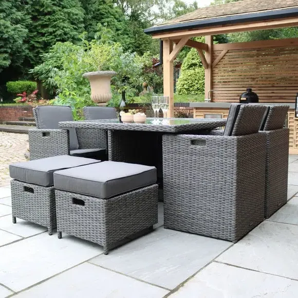 8-Seater Cube Dining Set - Grey, Rattan