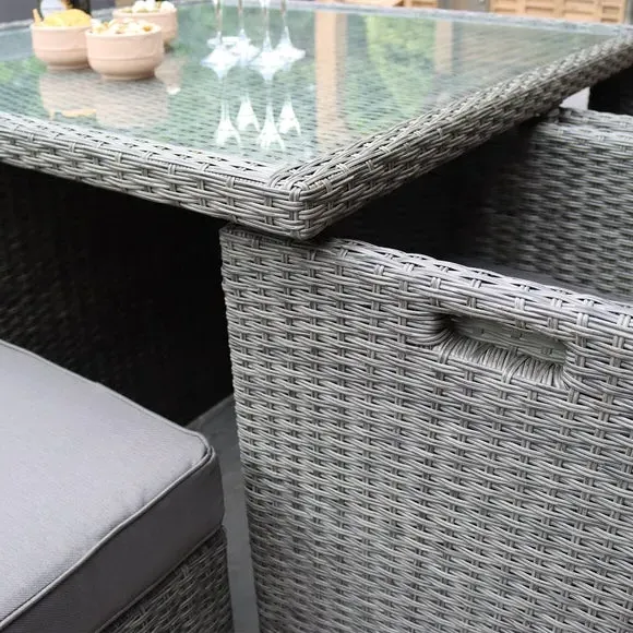 8-Seater Cube Dining Set - Grey, Rattan