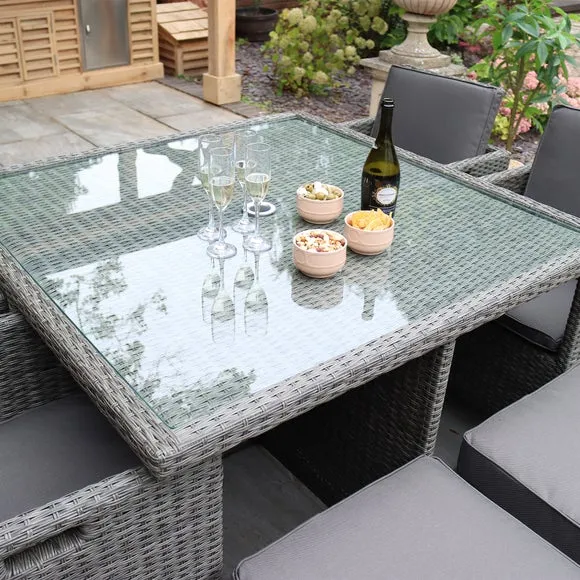 8-Seater Cube Dining Set - Grey, Rattan