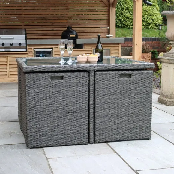 8-Seater Cube Dining Set - Grey, Rattan