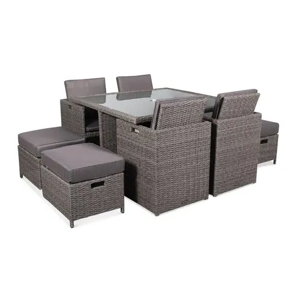 8-Seater Cube Dining Set - Grey, Rattan